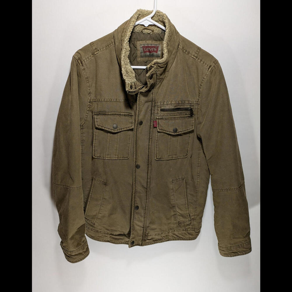 Vintage Mens Levis Brown Trucker Warm Zip 100% Cotton Spring Short Jacket Size S